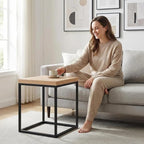 CENSI Modern Square End Table, Extra Thick 1.6" Wood Top & Metal Frame - Image 2