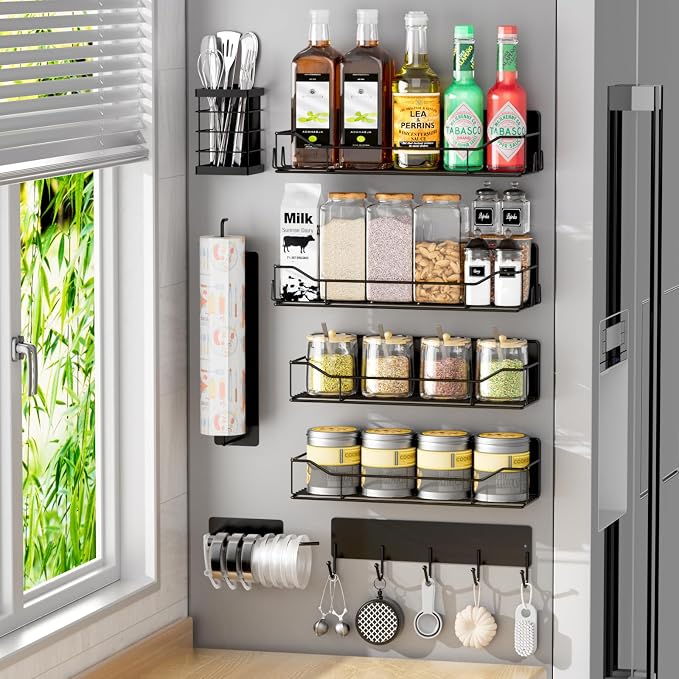 Magnetic Spice Rack for Refrigerator, 8 Pack Magnetic Fridge Shelf, Moveable by IYEBAU
