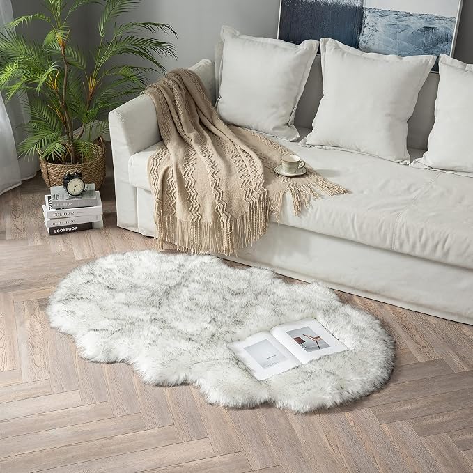 MIULEE Fluffy Area Rug 3x5 ft Faux Fur Sheepskin Rug Gradient Grey | Luxury - Image 6