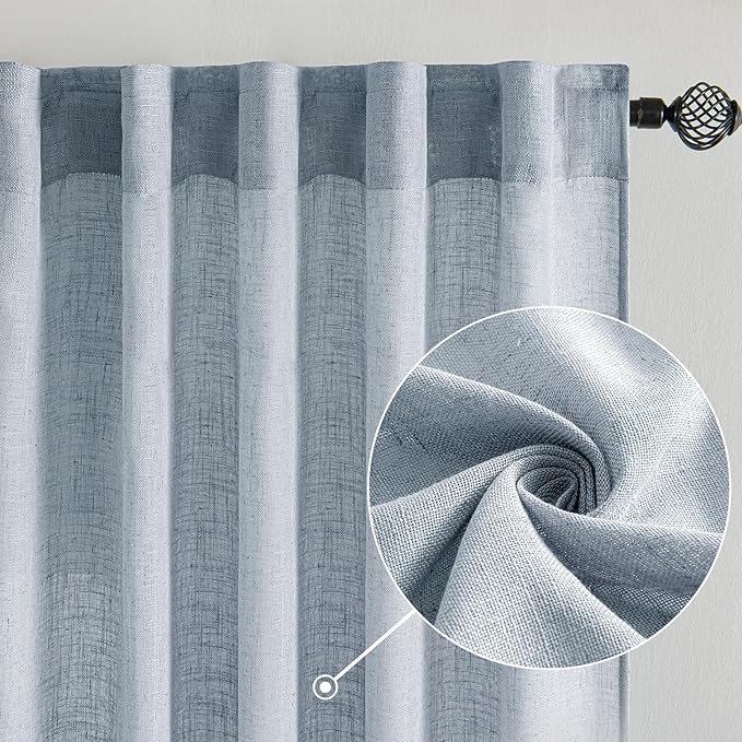 MIULEE Chambray Blue Linen Curtains 52x72 Inch Long - Image 2