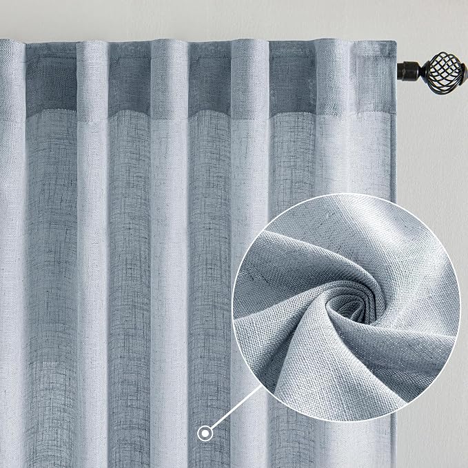 MIULEE Chambray Blue Linen Curtains 52x108 Inches Long 2 Panels - Image 2