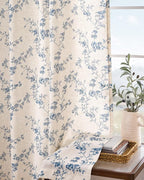 Extra Long Blue Vintage Floral Linen Curtains Farmhouse 2 Panels | Elisa - Image 8