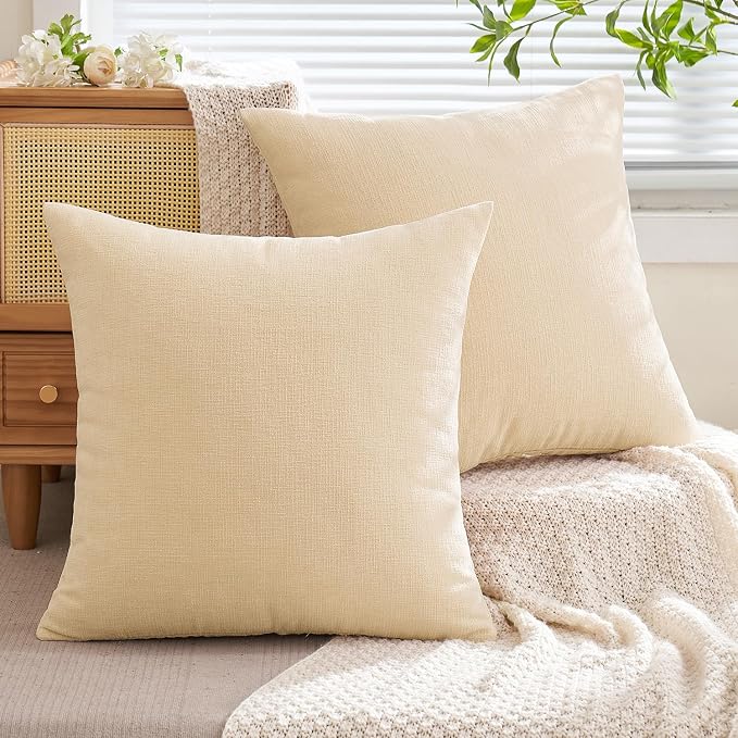 MIULEE Beige Chenille Couch Throw Pillow Covers, 18x18 | Set of 2, Soft Neutral - Image 7