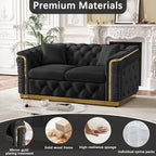 62.2" Luxury Velvet Chesterfield Sofa Tufted Victorian Black and Gold Couch - Image 6