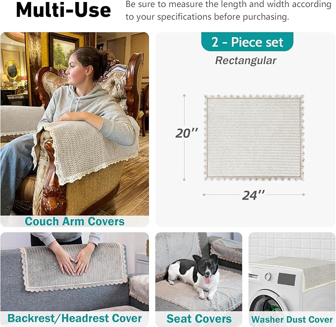 Couch Arm Covers, Couch Covers, Non-Slip Lace Armrest Covers, Headrest/Backrest - Image 3