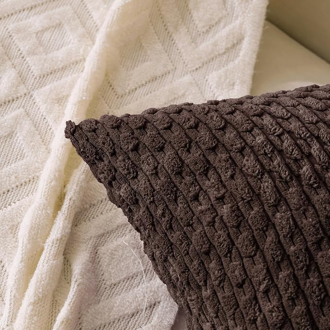 Set of 4 Dark Brown Decorative Throw Pillow Covers 16x16 Inch Corduroy Pillow - Image 2