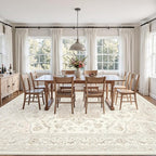 5x7 Area Rugs Living Room: Bedroom Washable Carpet Beige White | Vintage Boho - Image 9