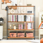 HCHQHS Bookshelf, 5-Tier Industrial Bookcase, Rustic Open Book Shelf, - Image 7