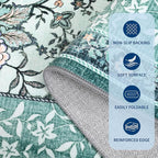GarveeHome Teal 2x6 Washable Kitchen Runner Rugs Non Slip Provence Botanical - Image 7