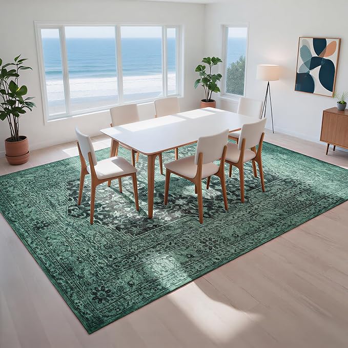 8x10 Green Washable Area Rugs for Living Room, Dining Room, Playroom | Ultra - Image 7