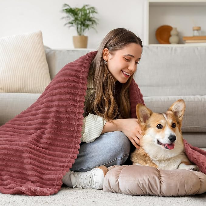 BEDELITE Ribbed Jacquard Brick Dust Fleece Twin Blanket - Image 7