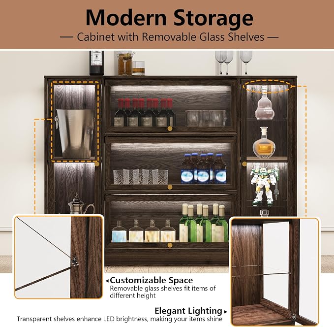 Display Cabinet with Acrylic Glass Doors, Extra Wide Curio Cabinet with LED - Image 5