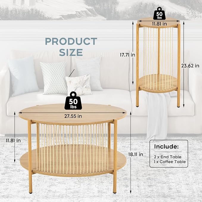 Yechen 3-Piece Boho Coffee Table Set - Image 2