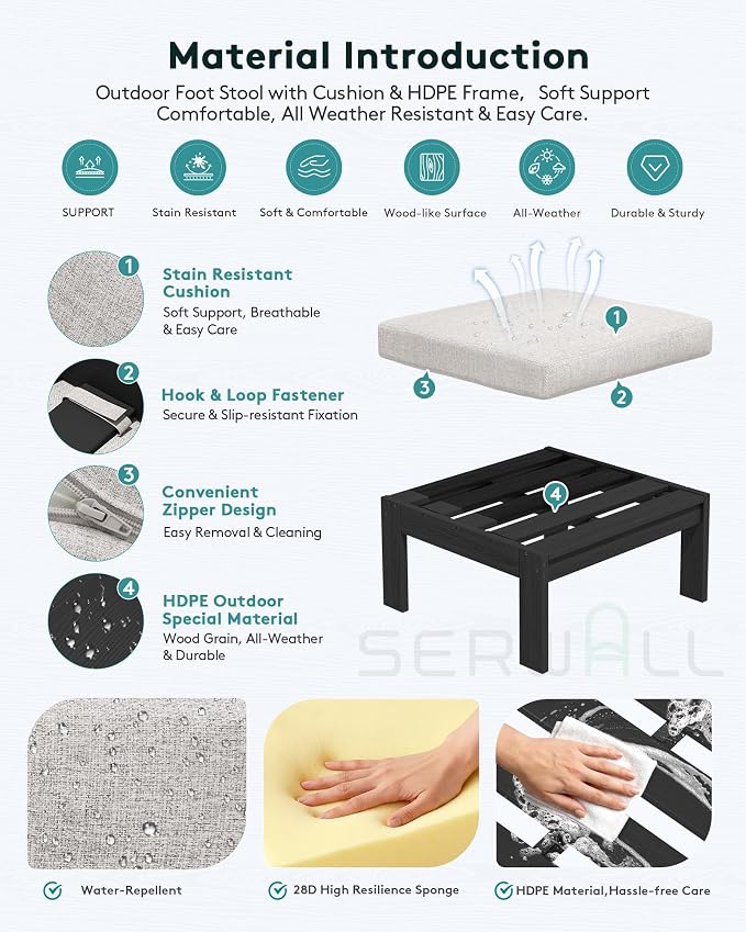SERWALL Outdoor Ottoman with Cushions - Image 3