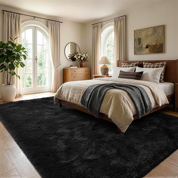 Noahas 4'x5'3'' Black Fluffy Soft Area Rug Non-Slip - Image 3