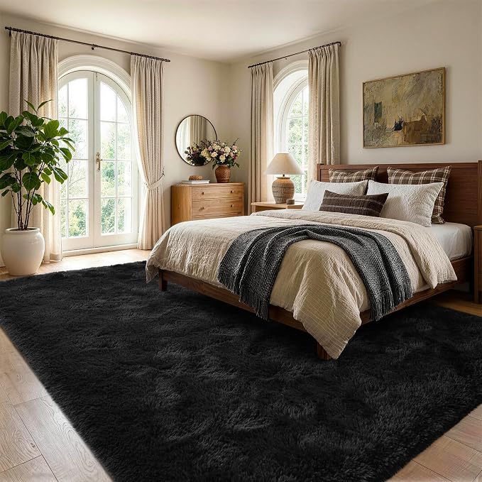 5'3''x7'5'' Black Fluffy Soft Area Rug Non-Slip - Image 3