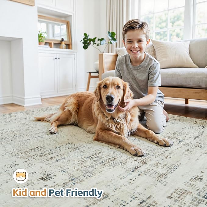 10x14 Washable Area Rug for Living Room Bedroom: Non-Slip Modern Gray White | - Image 6
