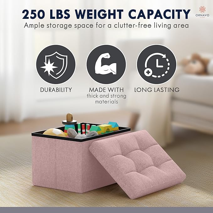 Ornavo Home Small Storage Ottoman, Foldable Collapsible Rectangle Linen Ottoman - Image 7