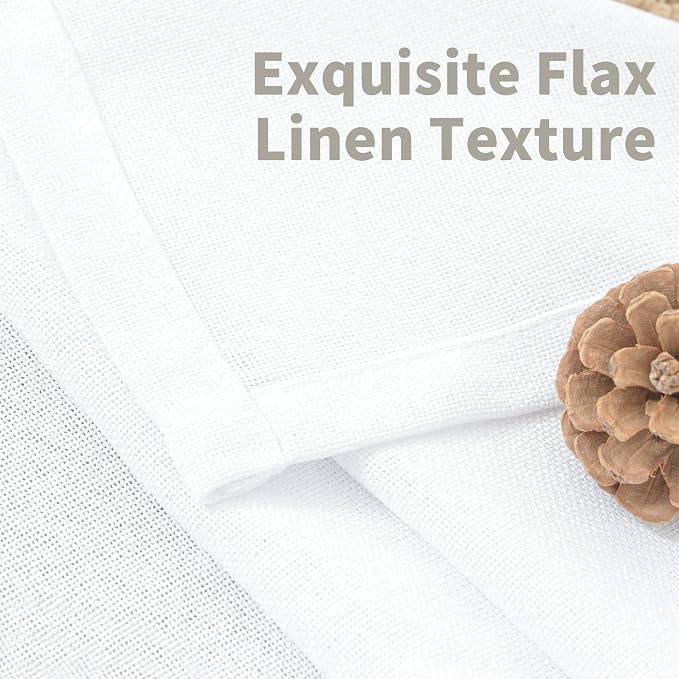 YoungsTex White Linen Semi Sheer Curtains 45 Inch Length 2 Panels | Short Light - Image 3