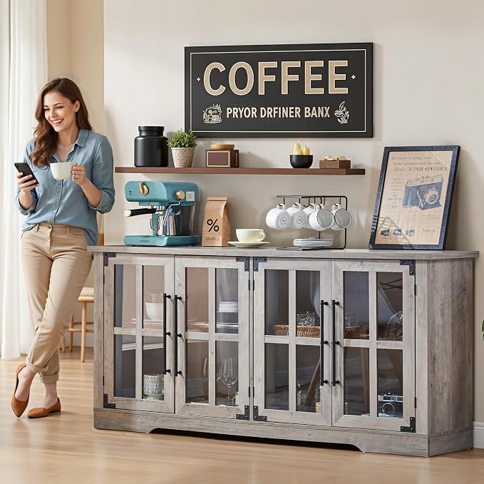 AMERLIFE Farmhouse 63" Buffet Sideboard Cabinet - Image 3
