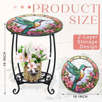 Cinnvoice Outdoor Side Table Round Small Mosaic Patio Accent Indoor End Plant - Image 3