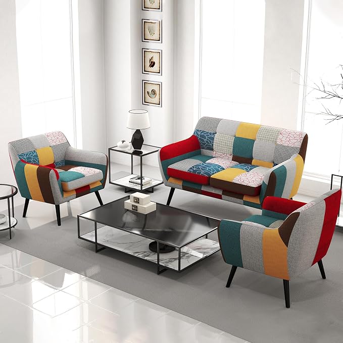 Bonzy Home Modern Colorful 4 Piece Coroful Fabric Sofa Set, Included 2 Accent by BonzyHome