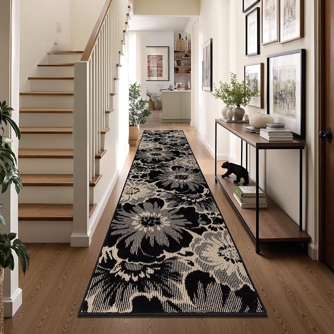 Findosom Hallway Runner Rug 2x10, Non Slip High-Low Textured Floral Washable - Image 6