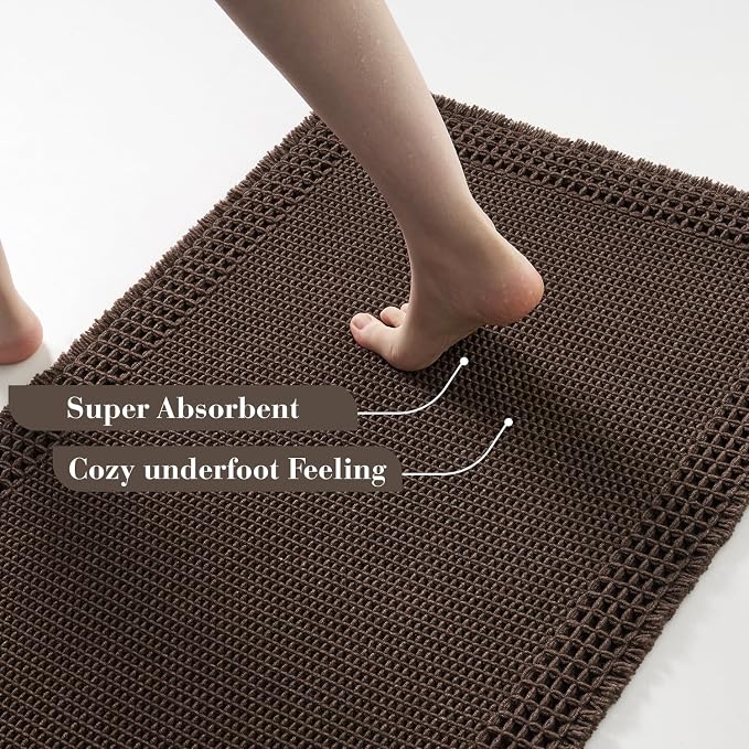 RESARE Waffle Bath Mat for Bathroom Non Slip Bathroom Rugs 17x24 Dark Brown | - Image 3