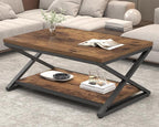 HSH Wood Coffee Table with Storage, Farmhouse Rustic Brown Coffee Table - Image 9