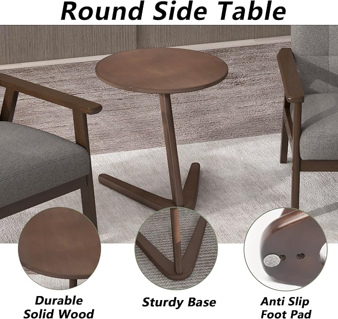 Modern Accent Chair with Wooden Table, Upholstered Linen Fabric Leisure Side - Image 7