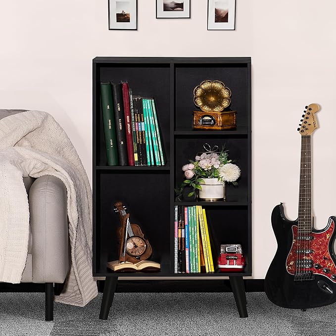 YAHARBO Small Black Narrow Bookshelf, 3 Tier Modern Bookcase - Image 4