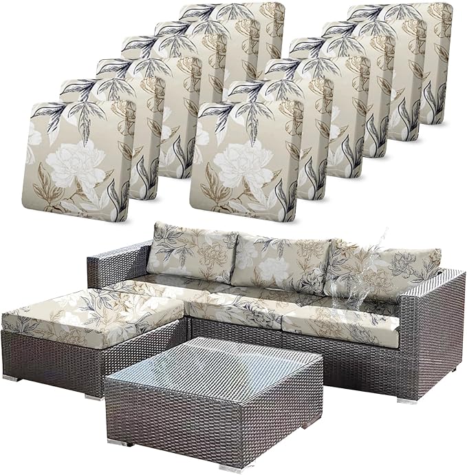 CALBODE 12Pcs Outdoor Stretch Cushion Covers, Waterproof Outdoor Chair Floral by CALBODE