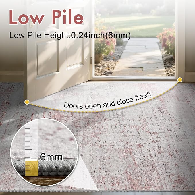 2x6 Ft Washable Runner Rug, Non-Slip Low Pile Hallway Kitchen Area Rug - Image 7