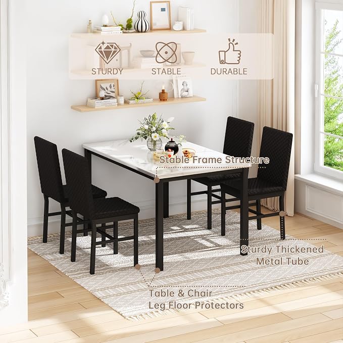 Recaceik Dining Table Set for 4, Modern 5 Piece Dining Table Set Faux Marble - Image 7
