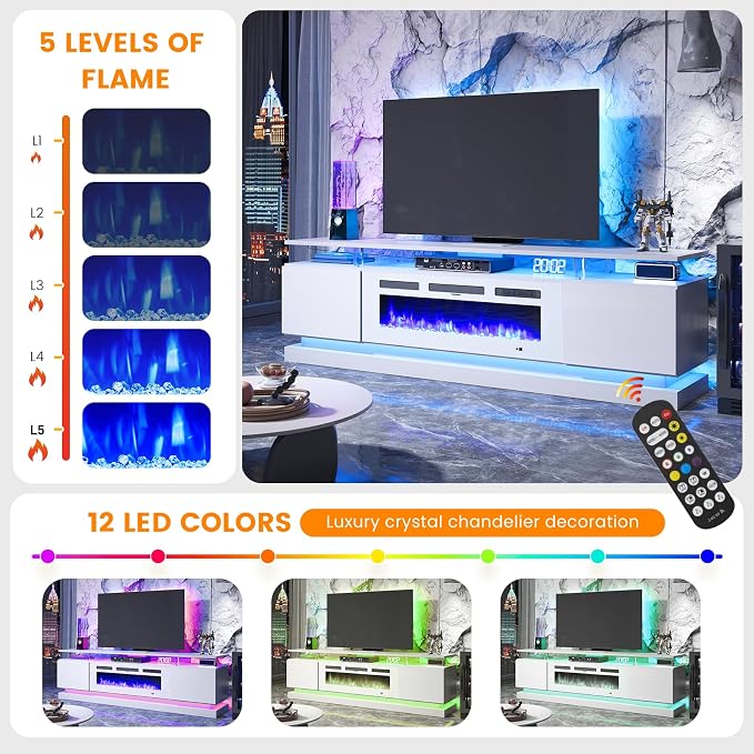 4-Piece Modern Living Room Table Set, Includes High Gloss 70" Fireplace TV Stand - Image 7