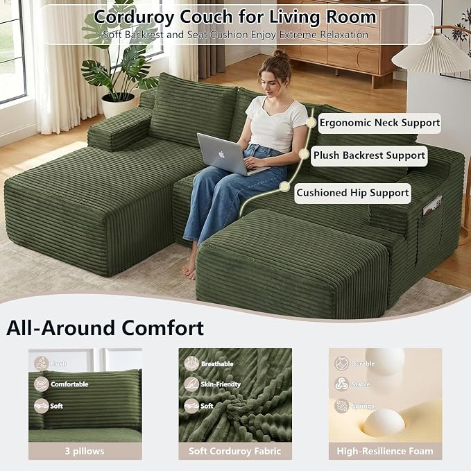 96" Cloud Sectional Couch U-Shaped Chaise - Image 3