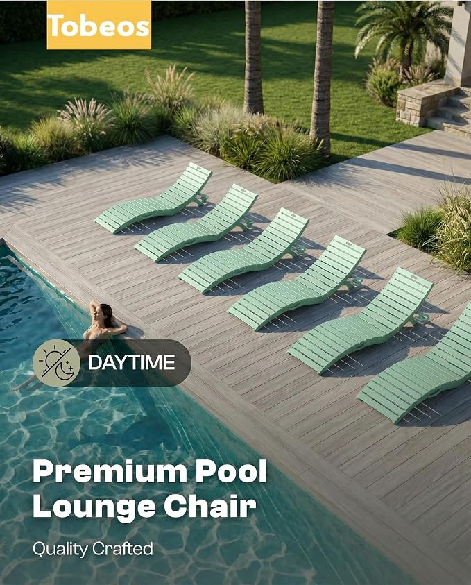Folding HDPE Pool Lounge Chairs Set of 4, Pre-Assembled Outdoor Chaise Lounge - Image 9