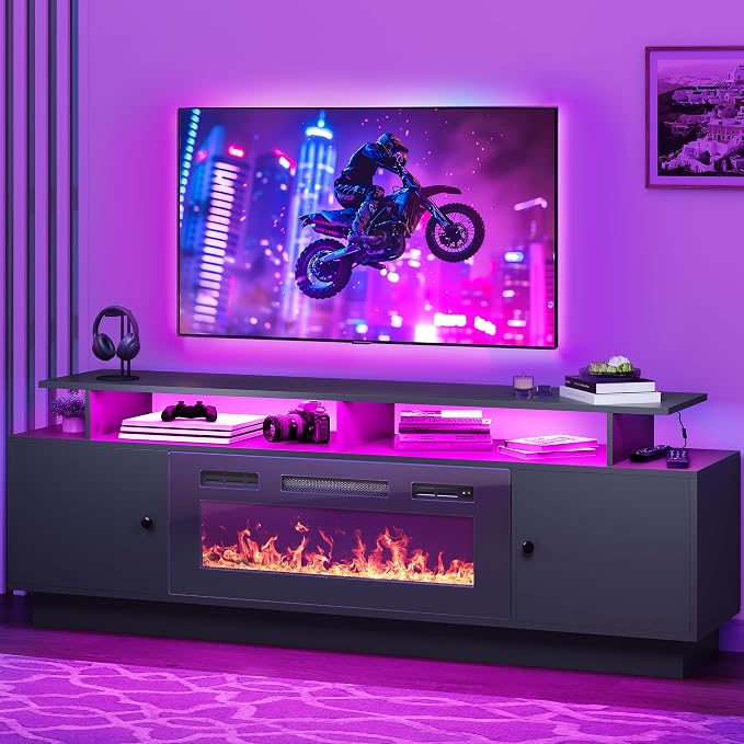 DWVO 70'' TV Stand with 36" Electric Fireplace, Entertainment Center with LED by DWVO