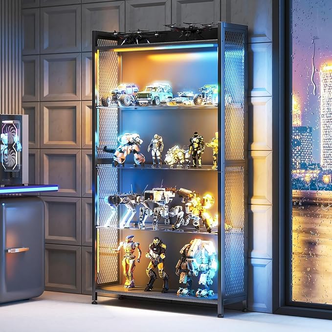 AODK Display Case with LED Lights, Display Cabinet with Glass Storage Shelves - Image 3