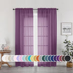 Sheer Curtains 72 Inches Long 2 Panels Set, Transparent Light Filtering Plum by OWENIE