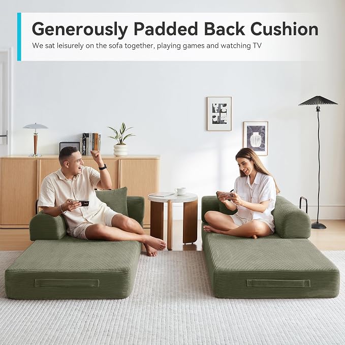 Sleeper Sofa, Comfy Convertible Folding Couch-Futon-Corduroy Fabric Sleeper - Image 3