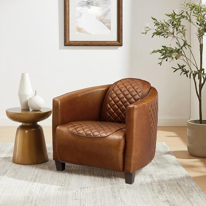 Art Leon Genuine Leather Chair, Mid Century Industrial Accent Arm Chair - Image 6