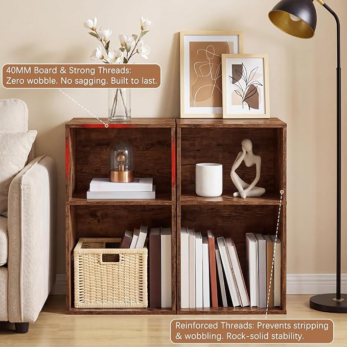 YAHARBO 2 Cube Bookshelf, Horizontal Book Shelf, Small Cubby Bookcase - Image 5