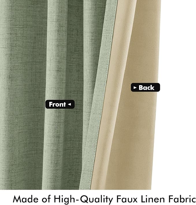 MIULEE 100% Blackout Linen Curtains 42 x 96 Inch Sage Green 2 Panels | Thermal - Image 6