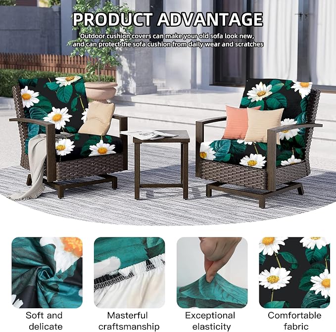 8Pcs Outdoor Cushion Covers, Elastic Patio Cushion Covers | Washable, - Image 2