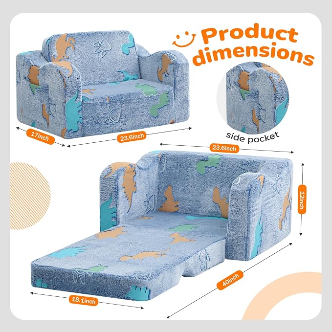 MeMoreCool Glowing Dinosaur Kids Chair, Glow-in-the-Dark Kids Couch - Image 2
