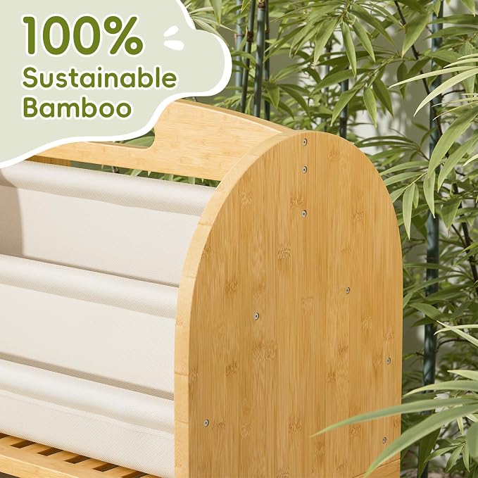 2-Sided, 3-Tier Bamboo Kids Bookshelf, Montessori Shelf - Image 4
