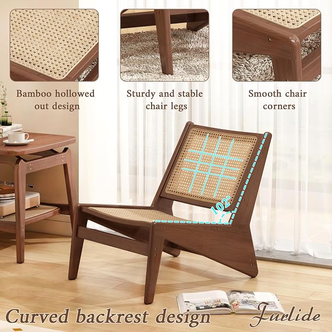 Furlide Rattan Chair 2Pcs, Mid-Century Accent Chair, Rattan Lounge Chair - Image 4