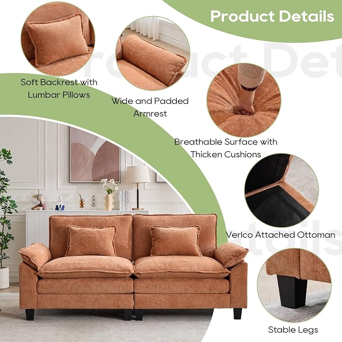 Oprisen 86" Modular Sectional Sofa, Comfy Cloud Couch Sectional Sofa, Chenille - Image 5