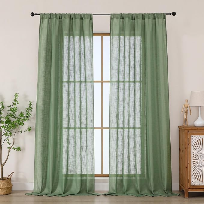 Chyhomenyc Sage Green Semi Sheer Curtains 96 Inches Long 2 Panels by Chyhomenyc
